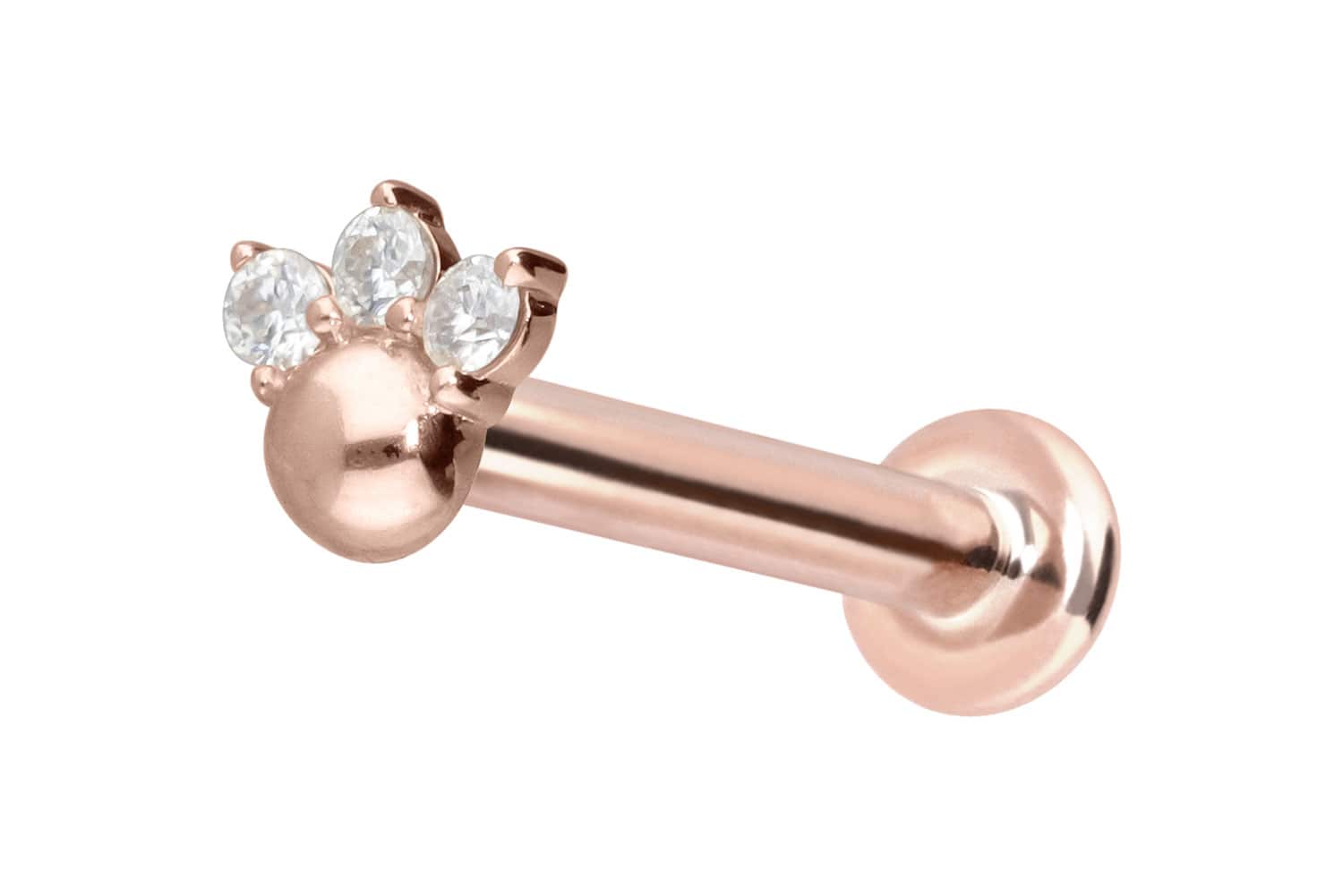 14 Karat Gold Labret Piercing mit Innengewinde 3 MOISSANITE + KUGEL